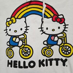 Y2K Sanrio Hello Kitty Rainbow Bicycle White Graphic Hoodie Sweatshirt Small